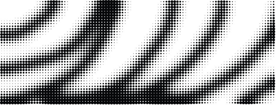 Abstract black and white halftone pattern with varying dot density creating a sense of depth and movement