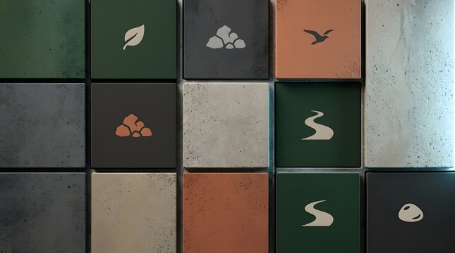 modern abstract digital interface layout with grid and minimalist elements in neutral earth tones for technology and digital design themes