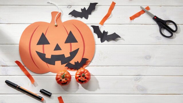 Halloween craft supplies flatlay