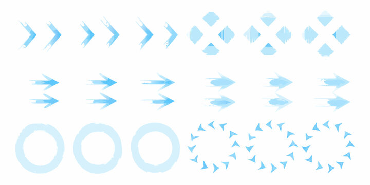 set of glowing light blue directional arrows on white background arrow icons vector graphics elements navigation symbols pointers indicators wayfinding