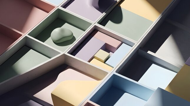 abstract geometric layout of pastel colored compartments representing digital interface and grid design for modern ui ux dashboard and technology use