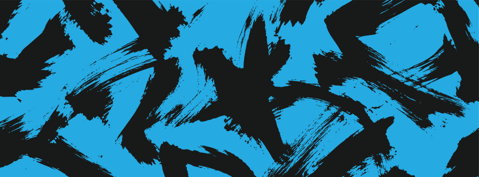 Abstract blue and black paint brush stroke texture background grunge sporty pattern banner for jersey design