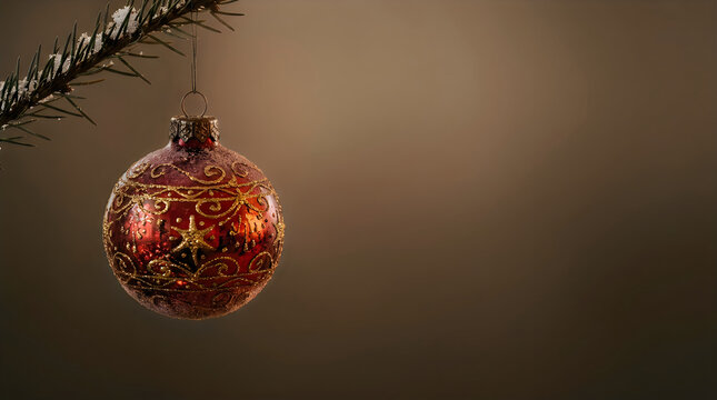 Off center framing macro of Christmas ornament with dominant negative space


