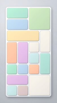 Colorful UI elements with various rectangular and square shapes displayed on mobile screen for app interface design and digital layout