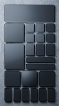 Modern dark gray button grid layout design for user interface and digital application with minimalist and abstract elements suitable for technology projects