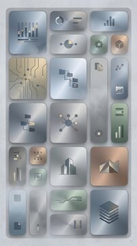 Modern digital interface with abstract UI and UX elements on dashboard layout in a minimalist style for technology presentations and data visualization