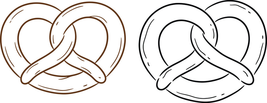 Pair of hand-drawn pretzel illustrations on a white background with illustration traditional cinnamon snacking appetizer culinary monochrome isolated background handmade snacktime