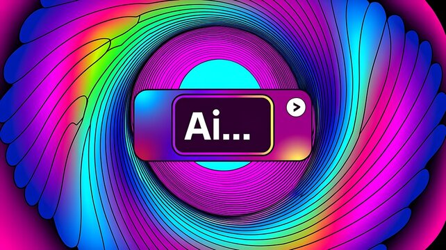 Abstract artificial intelligence interface with colorful gradient swirl and futuristic digital technology background