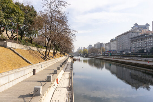 Ancient city walls with blue sky in Xi'an, China.