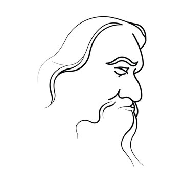 Rabindranath tagore portrait profile minimal line art icon vector illustration for creative cultural design.