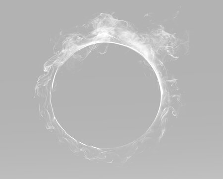 Smoky white ring realistic circular smoke loop swirling vapor halo abstract fog wreath isolated overlay premium texture effect