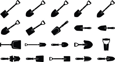 Black and white shovel and garden tool set icons © SULTAN MIAH
