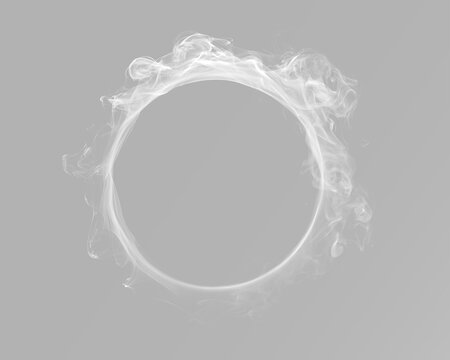 White vapor smoke wreath circular smoky ring realistic fog loop abstract mystical frame isolated overlay texture effect