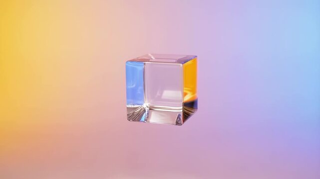 Rotating Glass Cube with Colorful Light Refraction on Gradient Background 10-Second Loop 4K