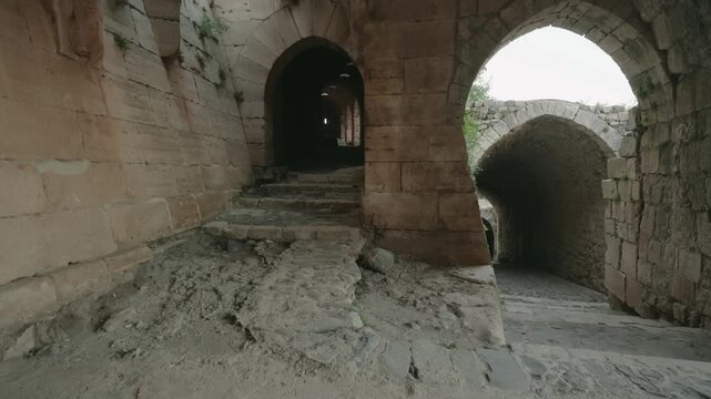 Interior Stone Vaulted Corridor in Ancient Crusader Castle