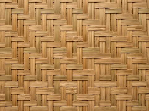 Close-up bamboo mat texture in seamless repeat pattern. High-resolution studio shot of natural woven material for commercial design use.