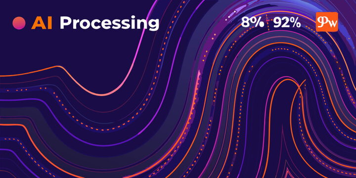 swirling lines on dark background with ai processing text curve pattern graphic design vector illustration abstract technology data analysis visualization