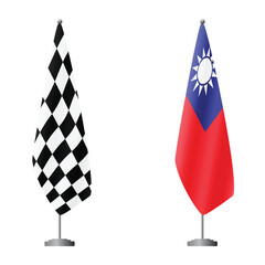 Obraz premium Checkered and Taiwan flags on flagpoles for official ceremonies and meetings, transparent background vector