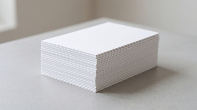 Career Recovery After Layoffs concept. Stack of blank white business cards on a light gray surface
