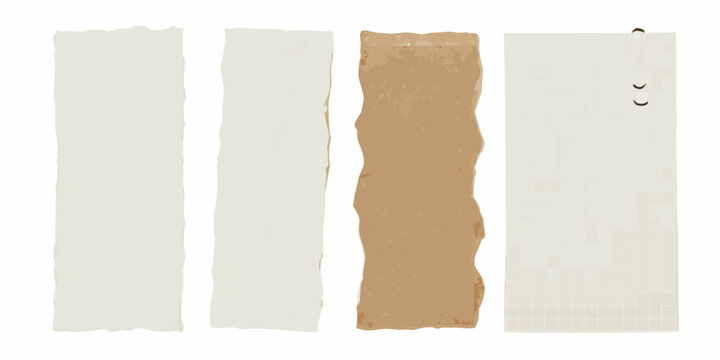 torn paper strips on white background rip tear edges fragment sheet piece grunge texture brown vector illustration graphic design element