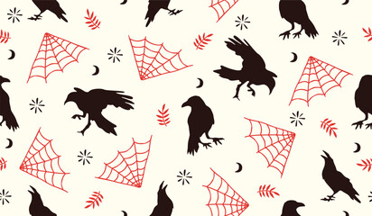 Obraz premium Cute crow pattern background vector design