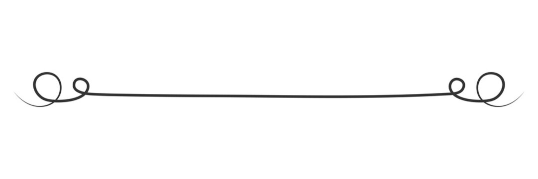 Minimal Black Curved Divider Line with Decorative Swirl Border on White Background PNG Isolated on Transparent Background