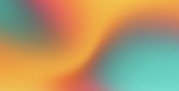 Minimalist Abstract Curved Gradient Background Featuring Warm Sunset Yellow, Terracotta Orange, Muted Teal Blue Waves and Heavy Grainy Noise Texture