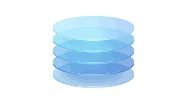 A stack of five transparent blue discs, appearing as if stacked on top of each other, suggesting layers or data