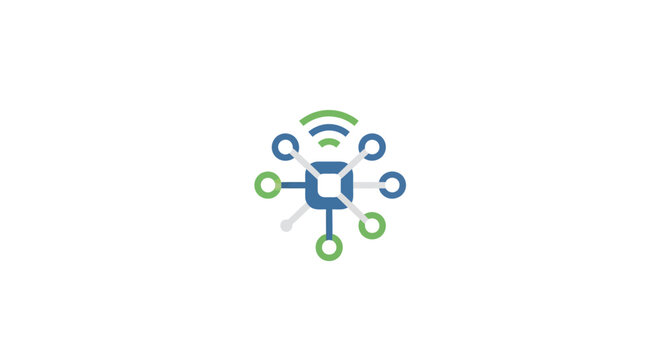 Abstract illustration of a wireless network with a central hub and connected nodes