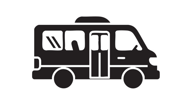 Simple black silhouette icon of a passenger van or minibus for transportation.