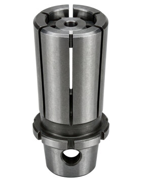 Industrial steel CNC collet chuck tool holder over transparent background
