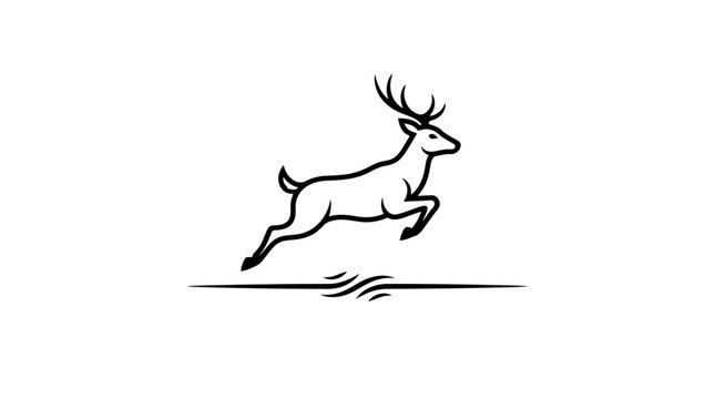 Jumping stag silhouette with decorative line