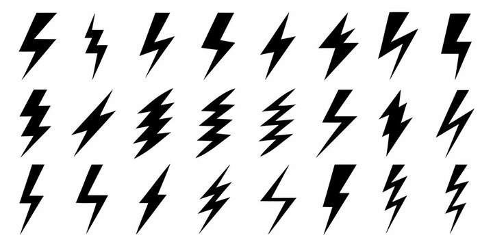 black lightning bolt icons on white background symbol electricity energy flash thunder vector graphic design pattern icon set black and white simple minimalist