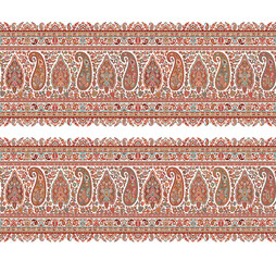 Traditional Indian paisley seamless border pattern design for textile fabric. © SS_creation