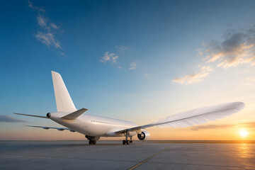Naklejka premium Surreal depiction of an airplane with feather wings on a runway during sunset