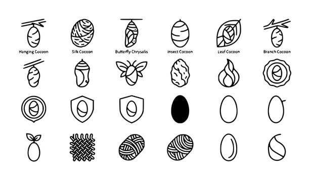 Insect cocoon and chrysalis line art collection for nature inspired designs