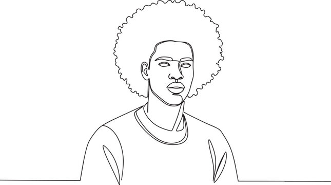 Minimalist Line Art Portrait of a Young Black Man with Afro.