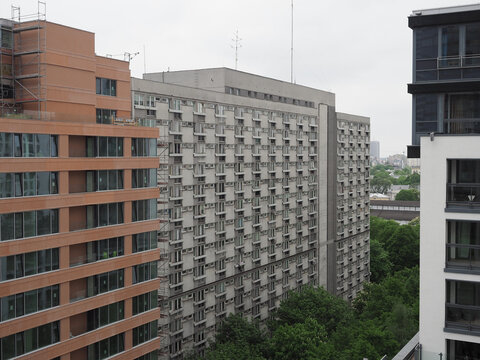 Brutalist block of flats in Warsaw