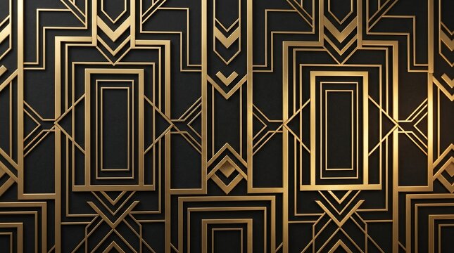 Elegant geometric art deco pattern with gold and black colors
