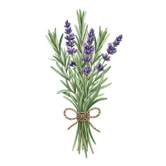 Fototapeta premium Watercolor Lavender Bunch Tied with Twine