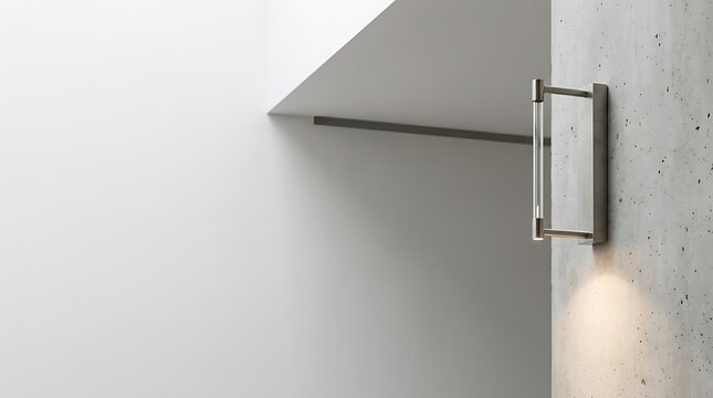 Modern minimalist wall sconce on concrete pillar in bright interior
