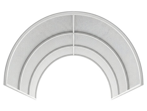 Modern curved perforated metal tunnel canopy structure with transparent background