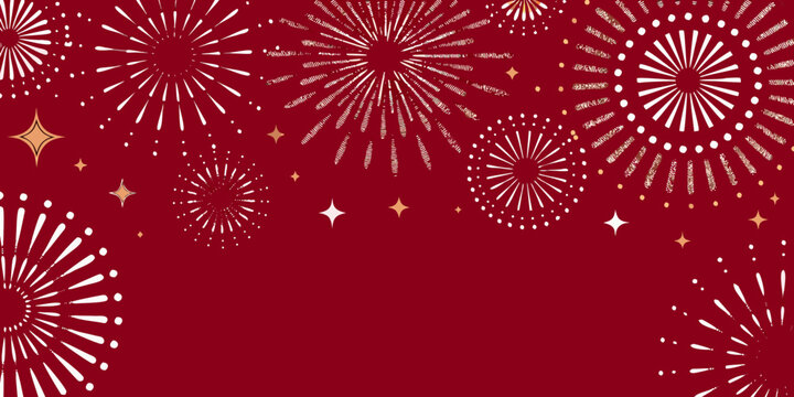 fireworks display on deep red background celebration festival explosion sparkles stars pattern vector illustration graphic design artwork event party holiday