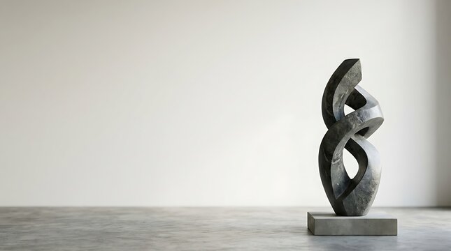 Abstract stone sculpture in a minimalist museum gallery