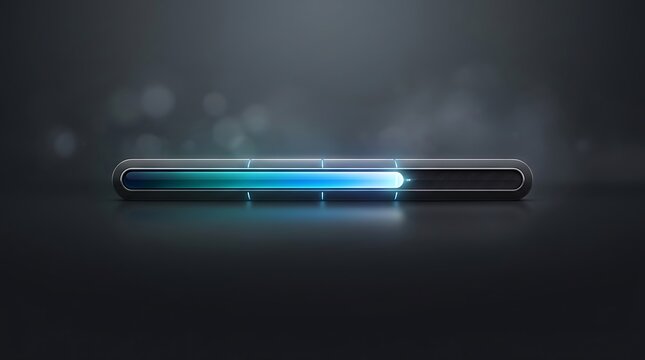 Modern cyan loading bar displaying digital progress on black background