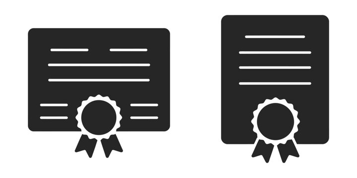 certificate and patent icon collection with diploma, award ribbon, official document and certification symbols for business and education