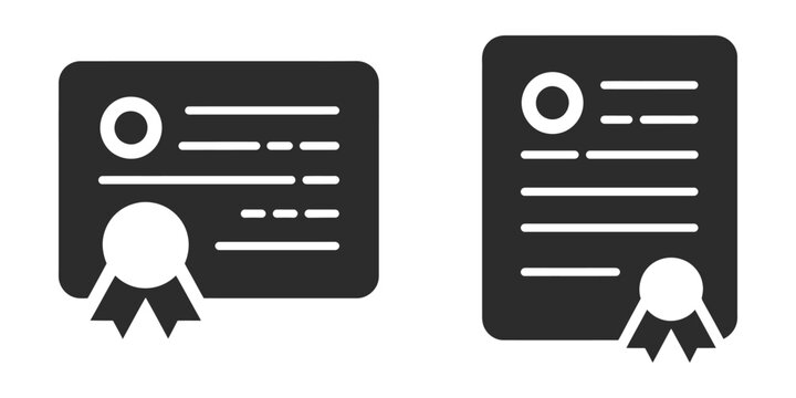 certificate patent award icon set featuring diploma document, achievement seal, certification and recognition symbols in modern vector styles