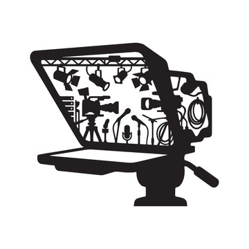 Professional Broadcasting Equipment Silhouette Composite Fusion of Cameras Microphones and Lights in a Studio Screen Overlay Graphic