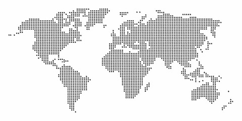 world map in dotted halftone style on white background geography global continents oceans cartography black vector graphic design modern simple © Pabitra