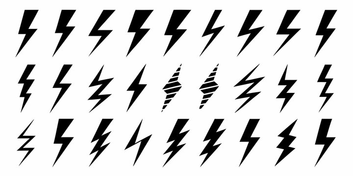 lightning bolt icons in black vector style on white background electricity energy symbol flash thunder storm power charge sharp edges